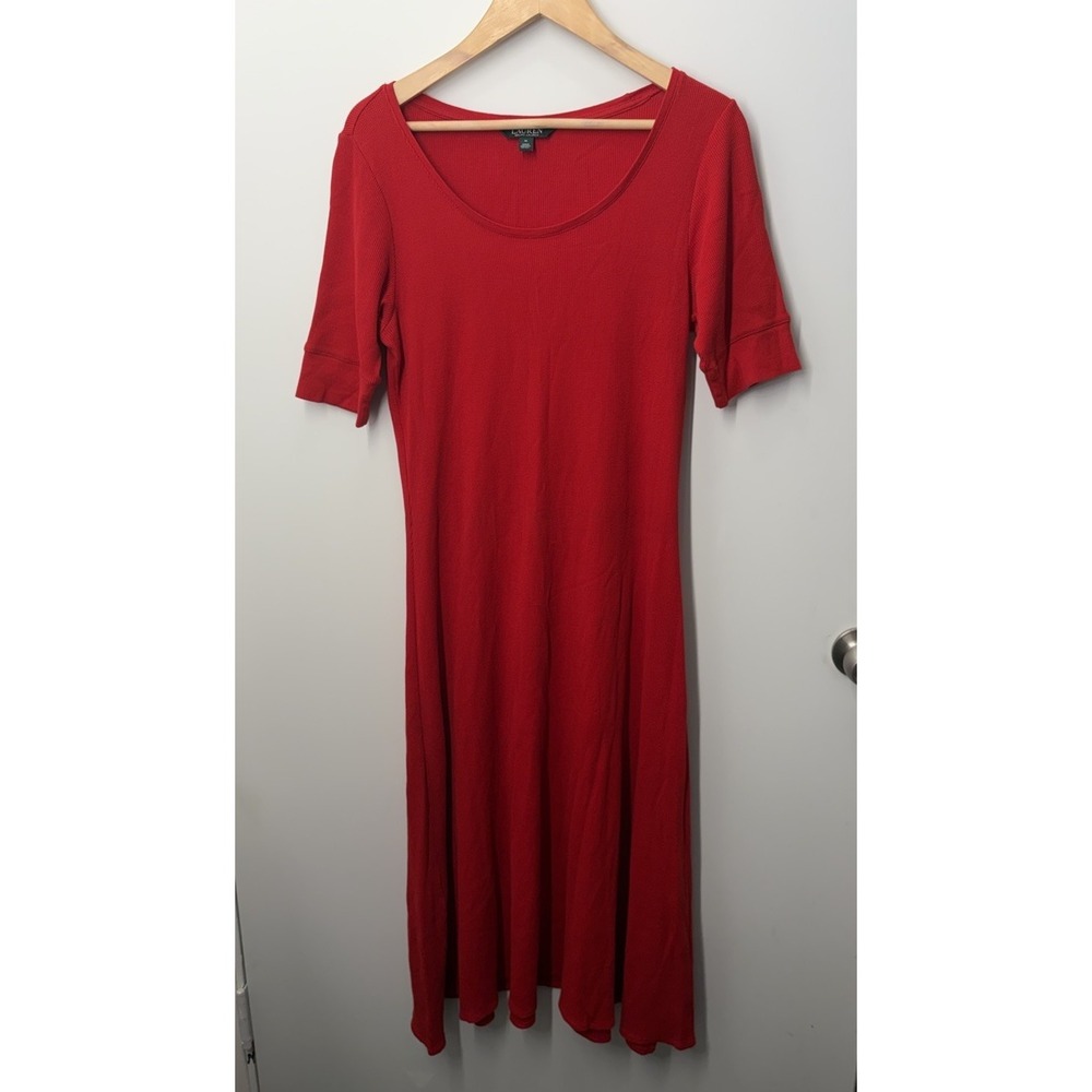 Lauren Ralph Lauren Women's Size Medium Red Waffle Knit Short Sleeve Maxi Dress